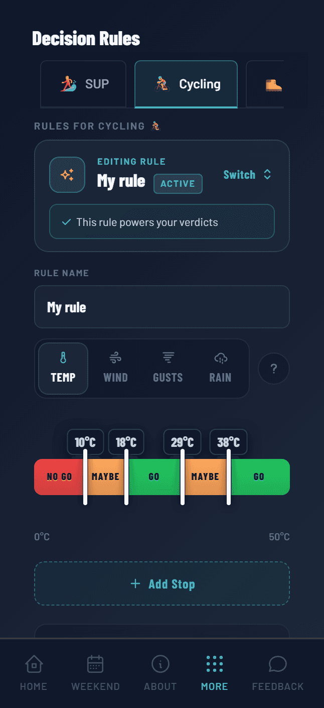 Odime rule editor on mobile showing draggable decision zones